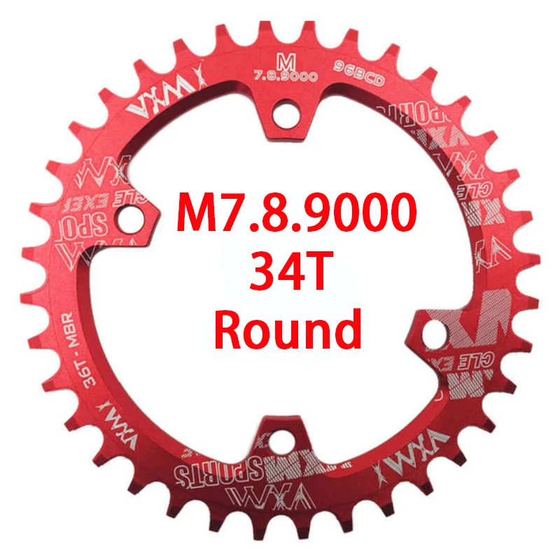 34T Red Round VXM 30T 32T 34T 36T 38T 96BCD 7075-T61, Овальный Круглый велосипед с ЧПУ, велосипедная Звездочка MTB для M7000 M8000 M9000 - Цвет: 34T Red Round