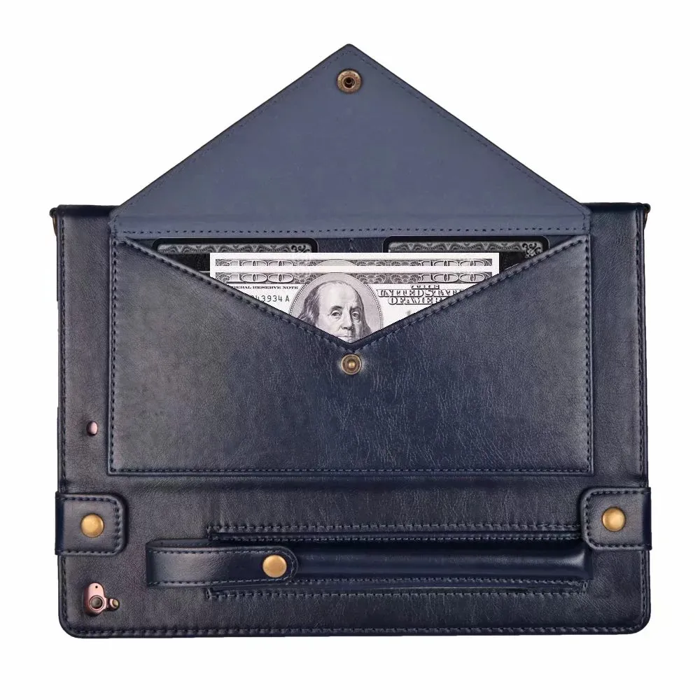 Синий New Envelope Leather Case For iPad 9.7 With Pencil Holder Strap Stand Cover Funda Case For iPad Air Pro 9.7 inch+Film - Цвет: Синий