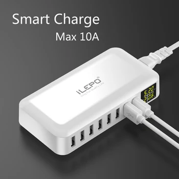 

8 Ports Quick Charge Smart USB Charger 50W Max 10A Screen Display Fast Charger Pocket Size with Cable For Huawei For iPhone