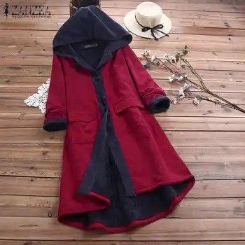 

Women's Corduroy Coats 2020 Winter Warm Fleece Jackets ZANZEA Vintage Stiching Outwears Female Hooded Windbreakers Cardigan 5XL