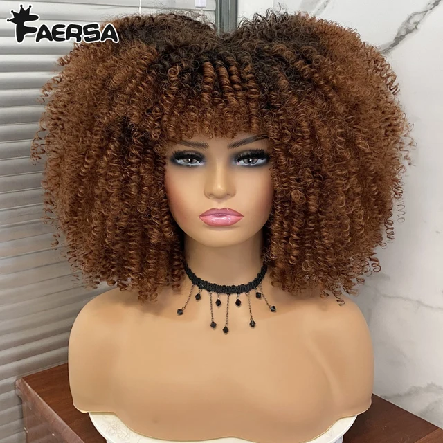 Short Hair Afro Kinky Curly Wig For Black Women Cosplay Blonde Synthetic Natural Red Wigs African Ombre Glueless HighTemperature T1B/30
