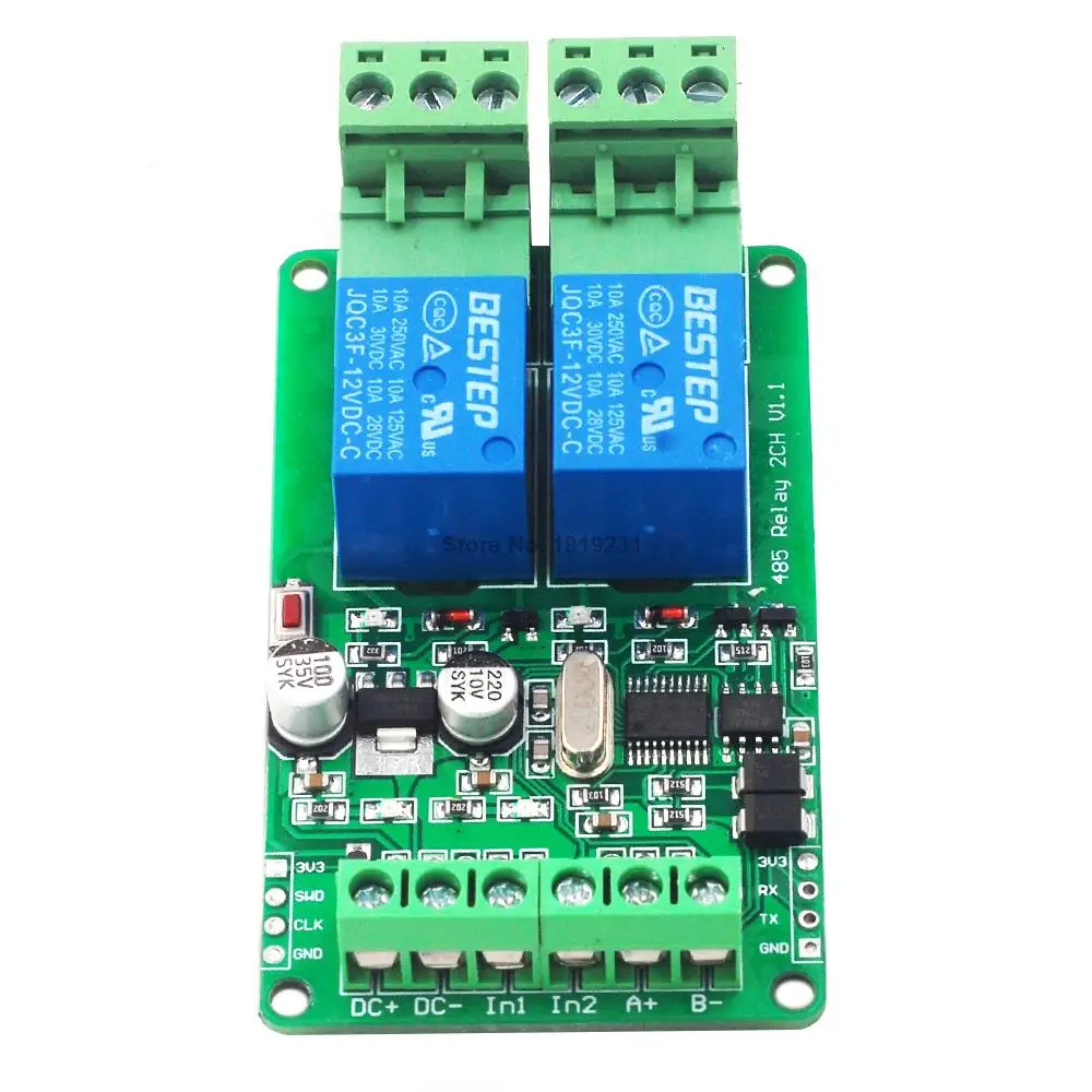 Modbus-Rtu 2 канала 12 В релейный модуль переключатель вход/выход RS485/ttl связь