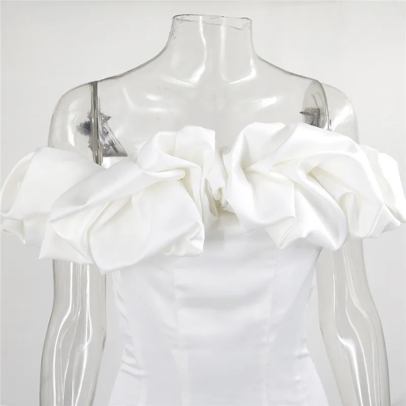 Feditch Satin Ruffles Sleeve 2020 Summer Dress Backless Strapless Bodycon White Dress Short Sexy Party Dress Nightclub Vestidos