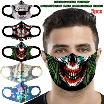 

3D Printed Funny Face Mask Animals Printing Pattern Masks Breathable Washable Protection Reusable Masque en tissu lavable 5PC