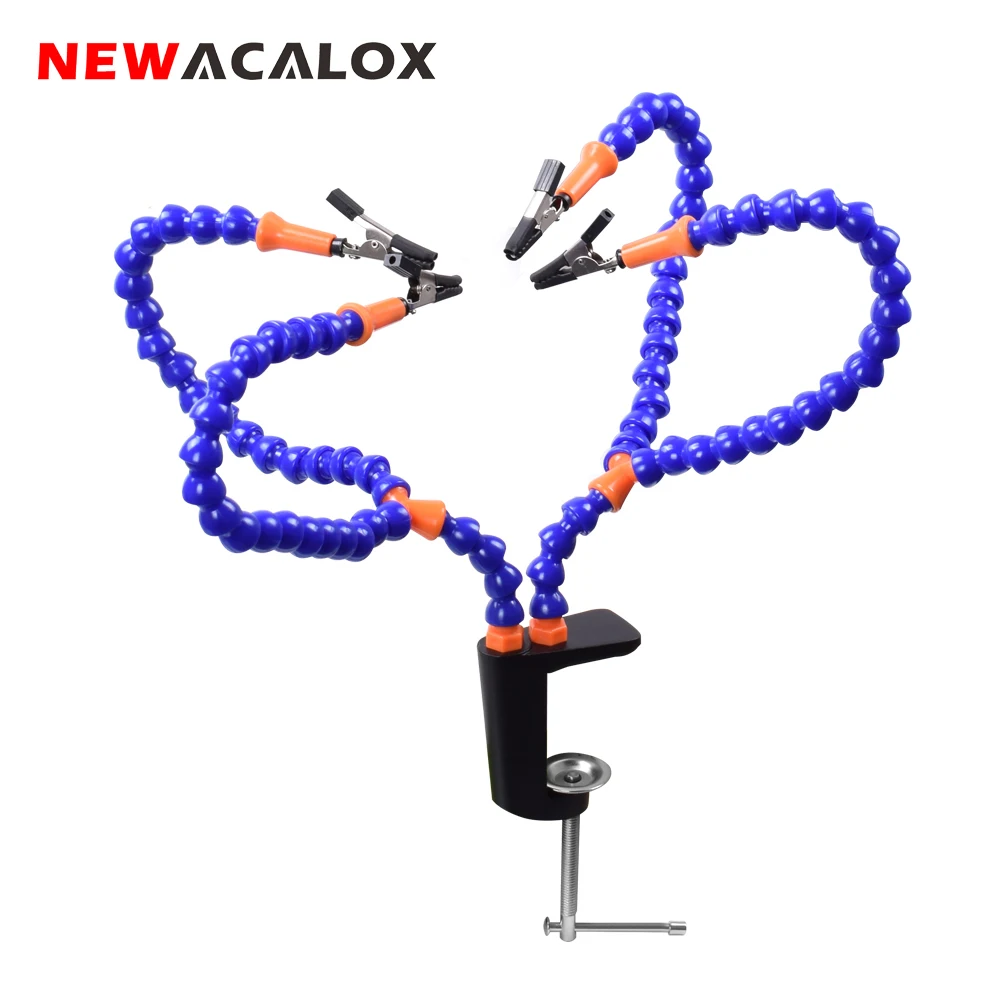 NEWACALOX Multi Soldering Helping Hand Third Hand Tool with 4PCS Flexible Arms Soldeirng Station Holder for PCB Welding Repair newacalox soldering helping hands third hand tools with large vise base soldering iron tips cleaner ball 3x led magnifying lamp