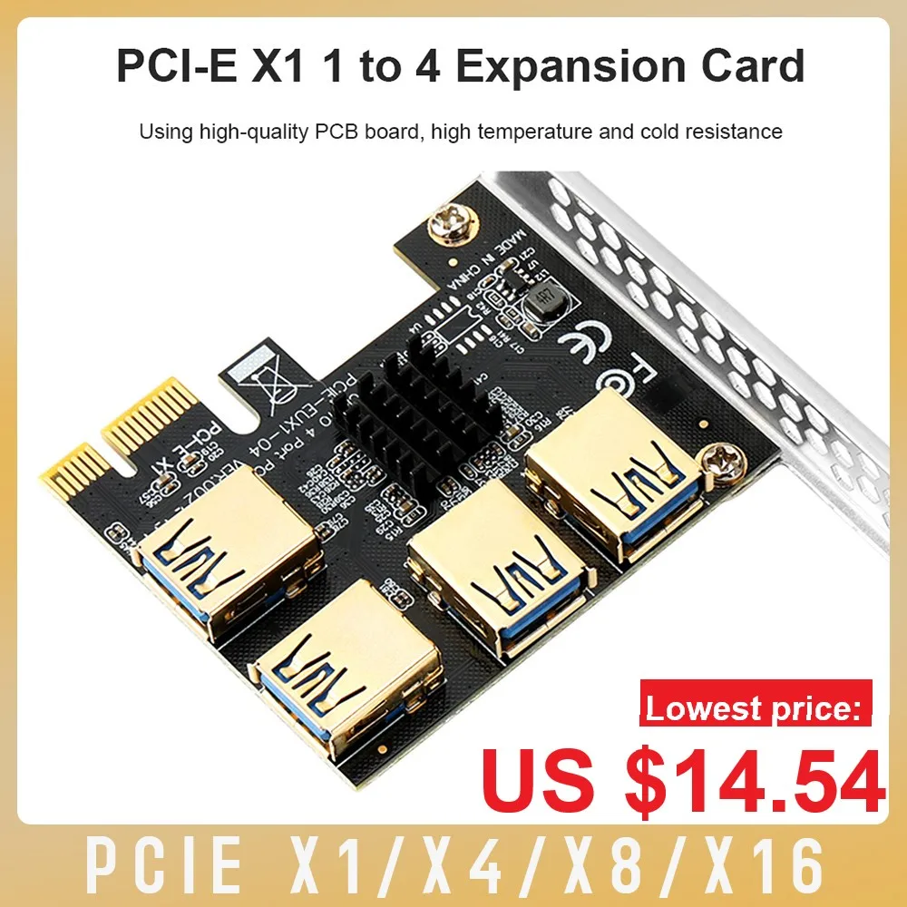 Золотая PCI-E карта-адаптер X1/X4/X8/X16 с 1 на 4 портами USB усилитель концентратора карта