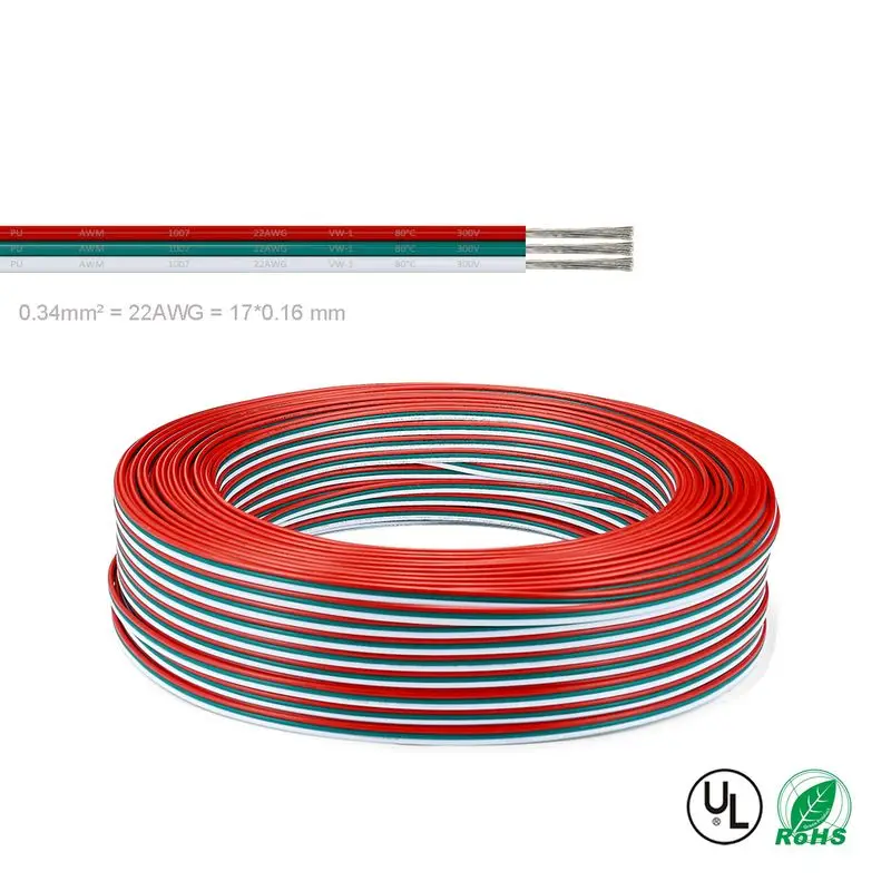 Кабель контроллера WS2812B UL2468 22AWG SM JST 10 рулонов 100 м 3 ядра электрический провод для модулей Пиксельной ленты