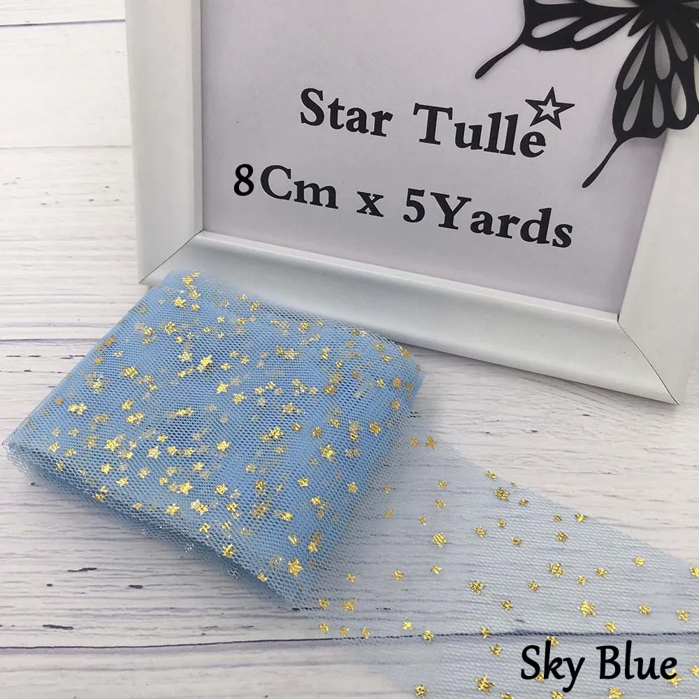 8CM SKY BLUE 8 см 5 ярдов блестящая Звезда тюль рулон мягкие блестки Сетка на катушке Золотой Серебряный звезда Тюль сетчатая лента DIY ремесло день рождения поставки - Цвет: 8CM SKY BLUE