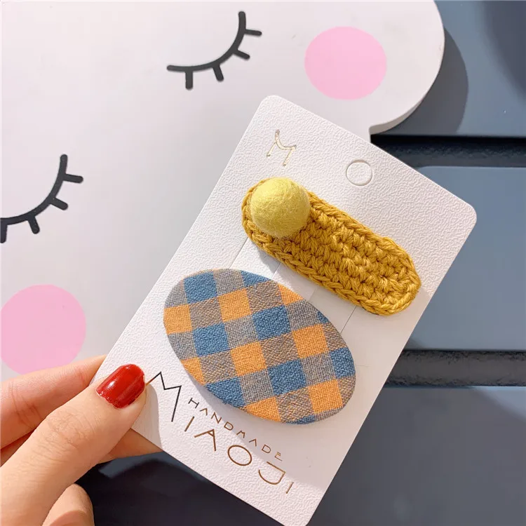 1 2piece/sets Cloth art grid Hairpins Cute BB Hair Pins Clips Accessories for women Girls safety Barrettes Hairgrips headwear Gift - Цвет: 1