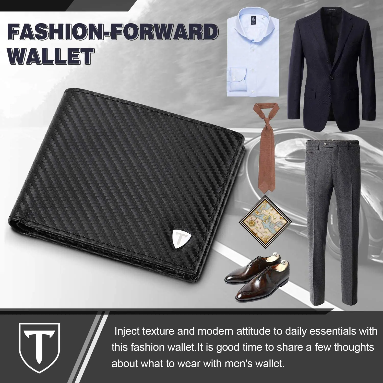 wallets for men Carbon Fibre Leather Fashion Business Purse RFID Blocking Bifold Coin Pocket Men's wallet 2