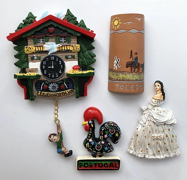 

Germany Cuckoo Clock Portugal Cock, Toledo, Spain 3D Fridge Magnet Travel Souvenir Refrigerator Magnetic Stickers Gift