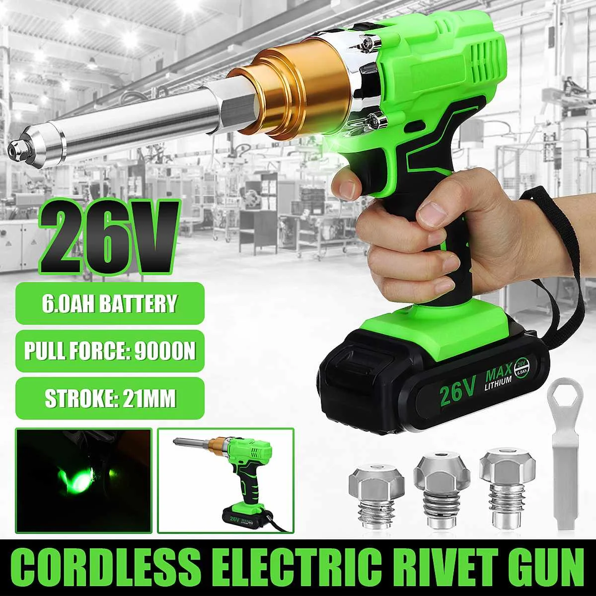 26V Cordless Electric Rivet Gun 2.1mm Portable Electric Blind Riveter