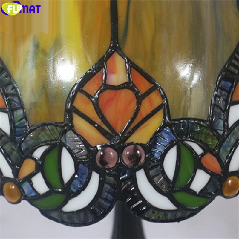 FUMAT Tiffany Style Desk Lamp Stained Glass Chili Gemstone Table Light Orang Color Lampshade Alloy Frame Base Handcraft Home Decro 22