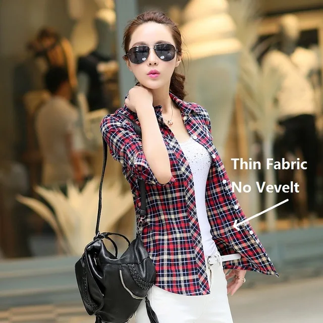 Thin Fabric 2XL хлопковая Вельветовая плотная одежда женские рубашки офисные женские зимние клетчатые рубашки размера плюс клетчатые блузки облегающие Женские топы с длинным рукавом - Цвет: Thin Fabric