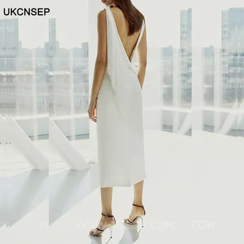 

UKCNSEP 2020 New Arrival White Tassel Backless Bandage Dress Sexy V Neck Bodycon Celebrity Party Dress Elegant Women Dress