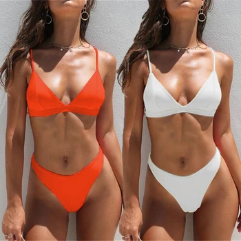 

2020 Sexy Solid Bikini Set Women Triangle Swimwear New Low Waist Bathing Suit Summer Beach Wear Female Red Swimsuit Biquini