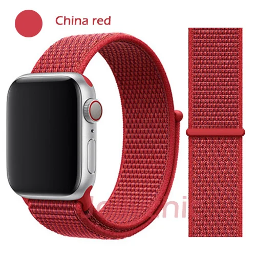 Нейлоновая Мягкая дышащая повязка для Apple Watch Series 4 3/2/1 полосы 38 мм 42 ММ сменная Спортивная петля для iwatch 4 3 2 1 40 мм 44 мм - Цвет ремешка: China red