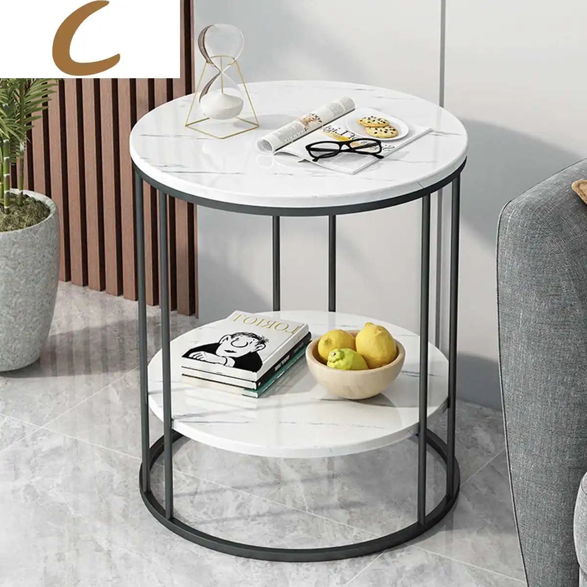 overschot Lucht microscopisch Nordic Koffie Tafels Double-Layer Kleine Salontafel Thee Hoeken Tafel Ronde  Kamer Levenskunst Mini Bank Bijzettafel Met opbergrek - AliExpress