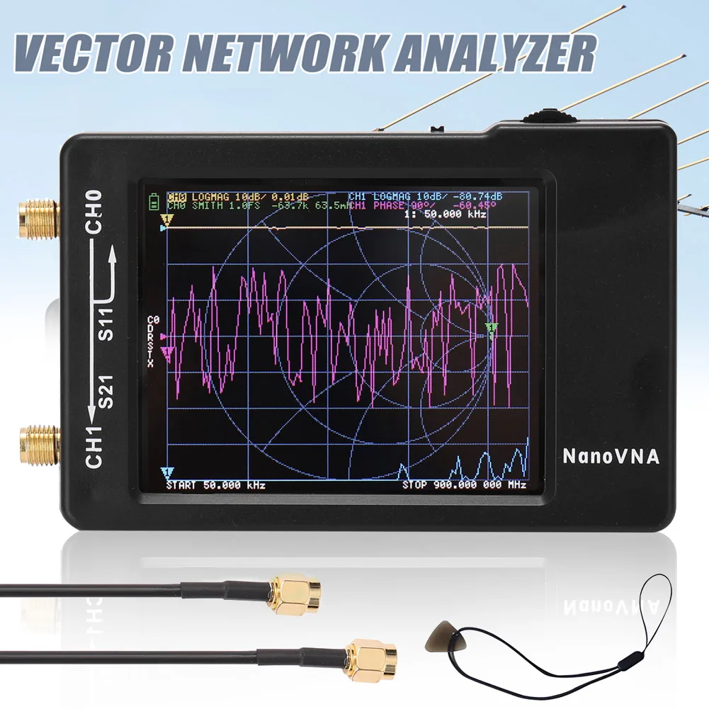 

High LCD Display NanoVNA Vector Networks Analyzer Antenna Analyzer MF HF VHF 50kHz-900 MHz LG66