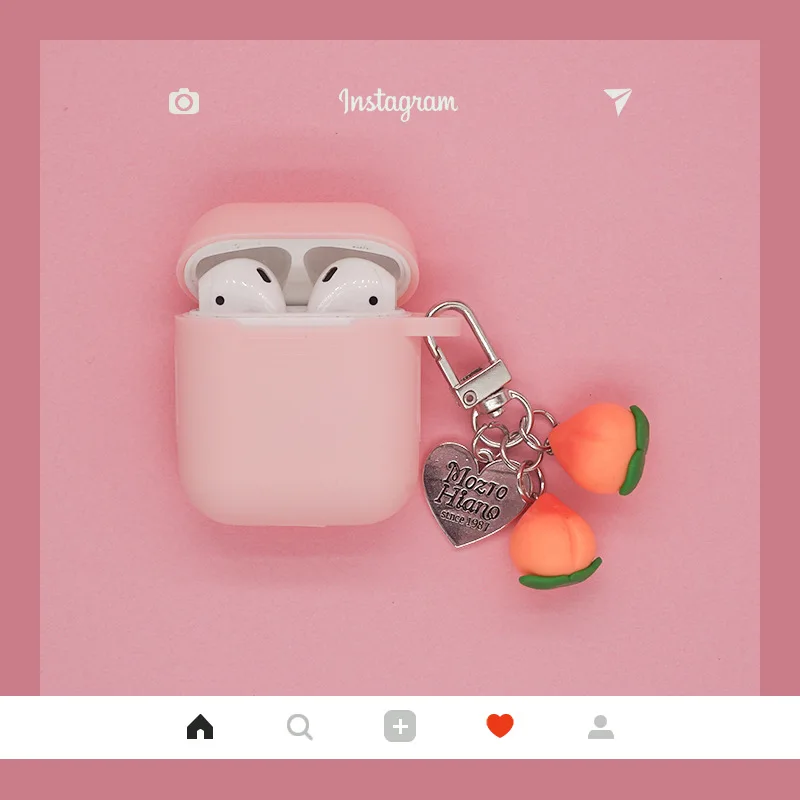Чехол для AirPods чехол 2 милый корейский персикового цвета с кольцом ключей
