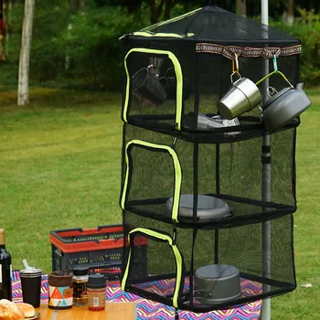 

Outdoor Folding Drying Net Camping Four-Tier Storage Basket Storage Net Basket Fishing Drying Fish Drying Vegetable Drying Rack
