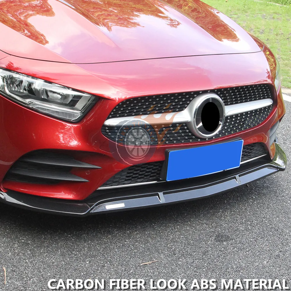 3 шт глянцевая ABS передняя губа для Mercedes A класс A180 A200 Sport Edition углеродное волокно внешний ABS Материал верхний бампер сплиттер