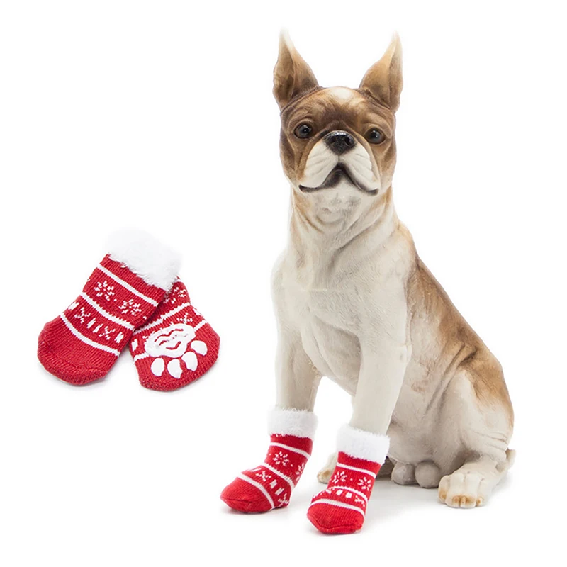 4Pcs Christmas font b Pet b font Dog Socks Shoes NEW YEAR Christmas snowflake shape Non