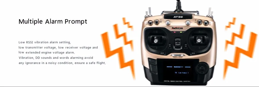 Radiolink AT9S Transmitter - Radio Remote Control System DSSS FHSS 2.4G 10CH Transmitter with R9DS Receiver for RC Helicopter FPV Drone Remote Controller 15 Radiolink AT9S Transmitter, Multiple Alarm Prompt Low RSSI vibration alarm setting 4 low transmitter voltage, low receiver voltage