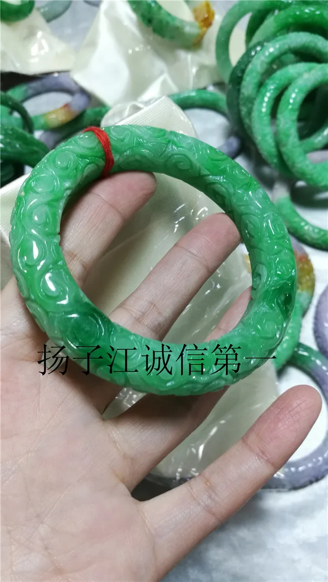 Natural Green Jadeite Jade Bangle Bracelet Myanmar hand carved