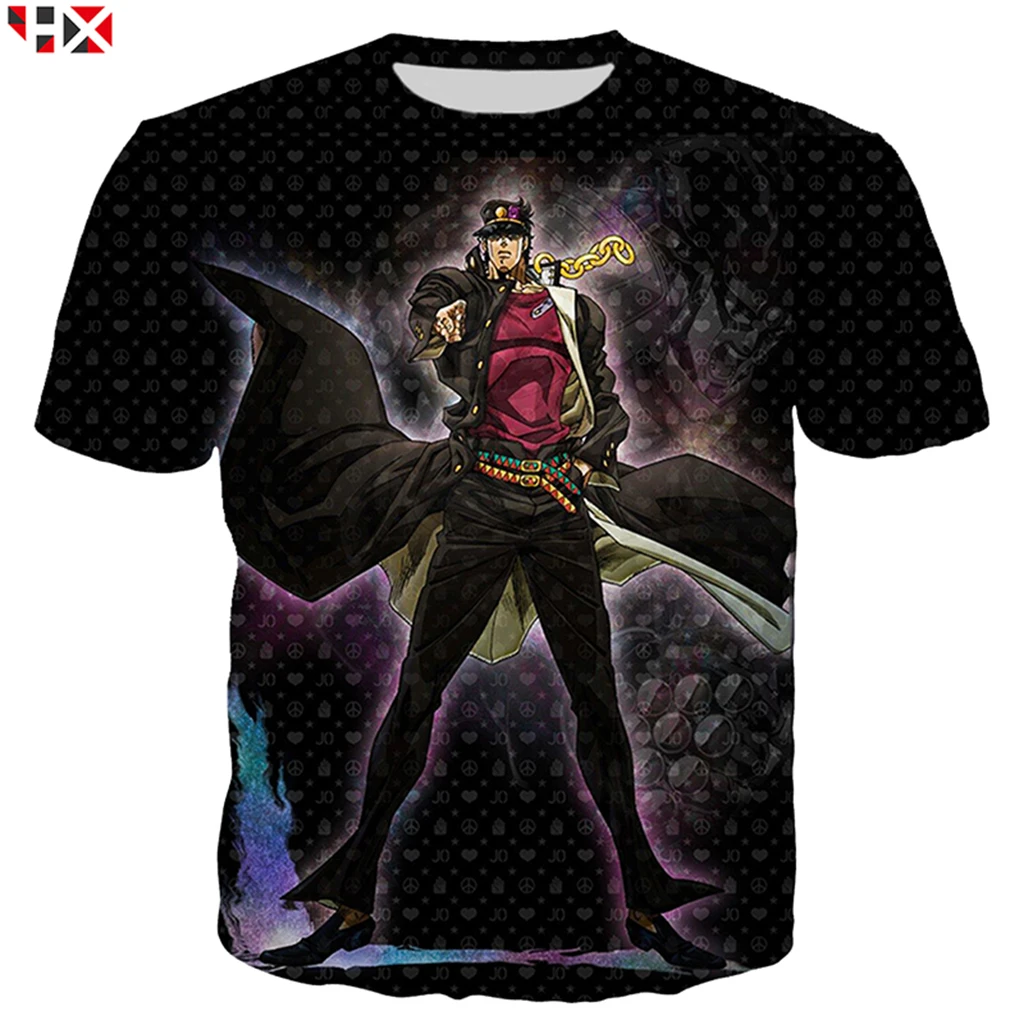 Аниме JoJo невероятное приключение Для мужчин футболка 3D Модные принты футболка Для мужчин/Для женщин Харадзюку уличная одежда топы;