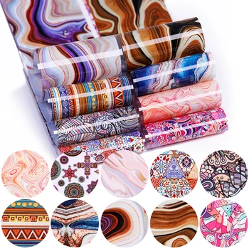 

10 Sheets/Set Foil Nail Art Stickers Color Marble Flower Gilding Pattern Nail Foil Stickers Nail Art Decorations