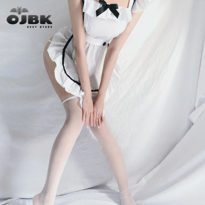 OJBK Anime Maid Cosplay Costumes White Coffee Bar Waitress Cos Outfit Hollow Out Design For Women Sexy Lingrie Uniform New