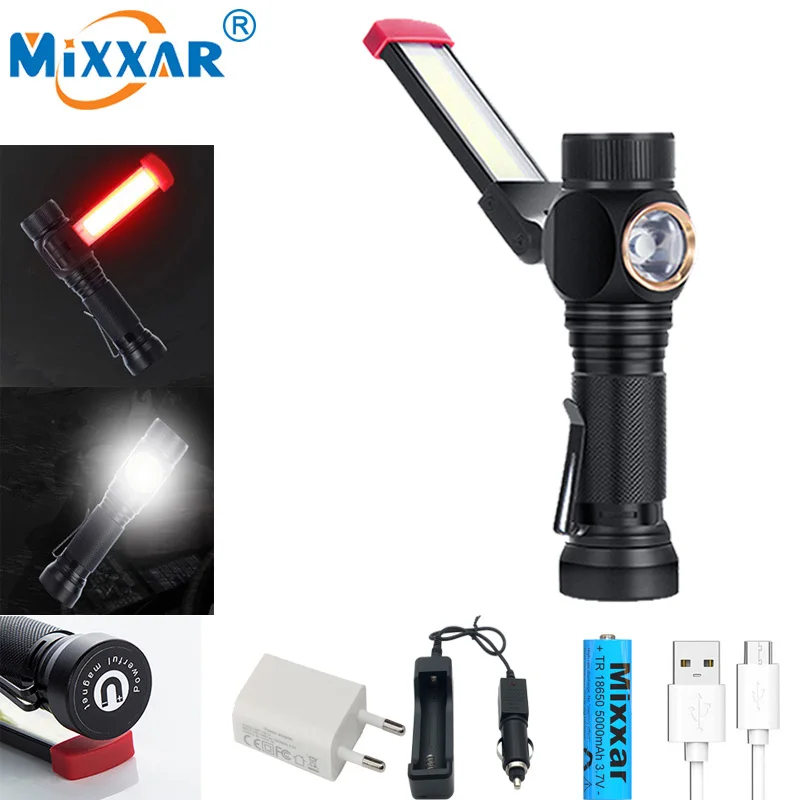 

Camping light COB T6 LED Flashlight Work light USB Rechargeable Magnetic Torch Flexible waterproof Portable lantern Emergency