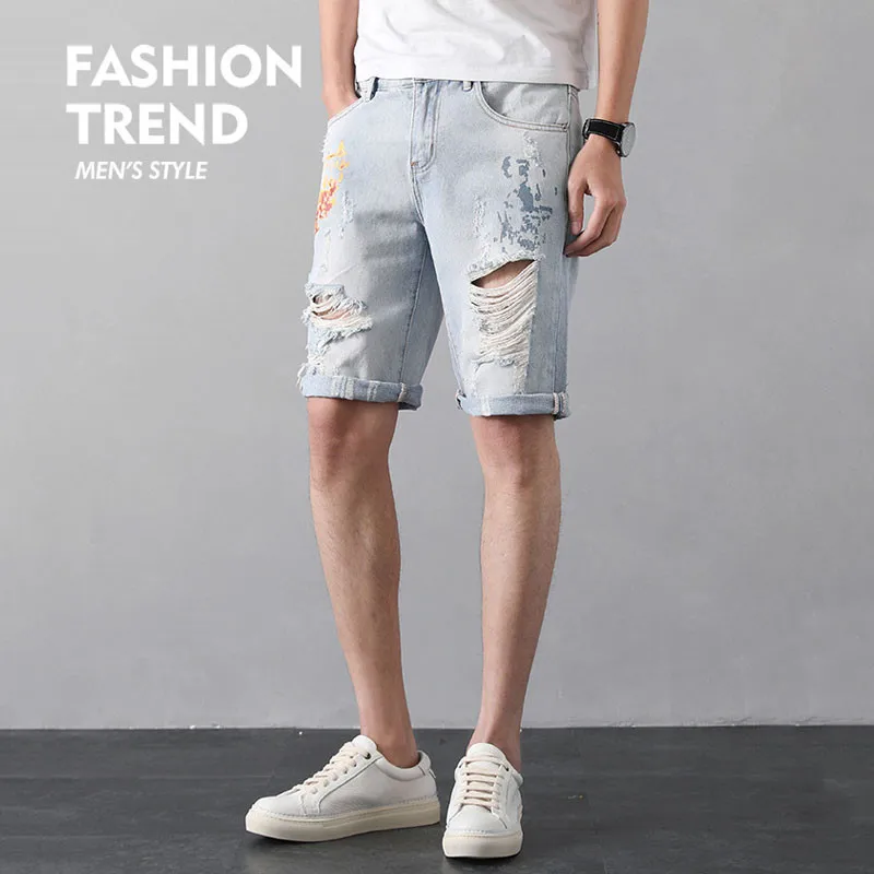 Джинсы Для мужчин новые летние рваные джинсовые шорты мужские, легкие и тонкие легкие джинсовые шорты мужские прямые брюки Размеры 28-36-38