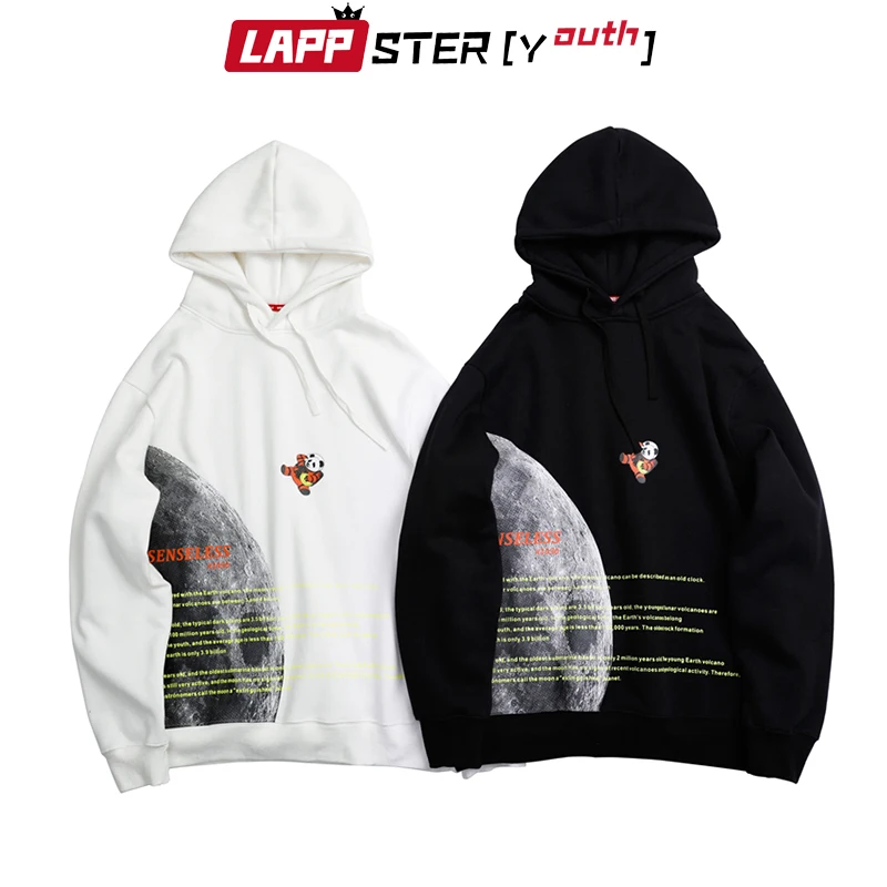 LAPPSTER-Молодежная мужская уличная одежда больших размеров с изображением Луны, толстовки, зимние мужские толстовки с капюшоном в стиле хип-хоп, Корейская повседневная одежда для пары