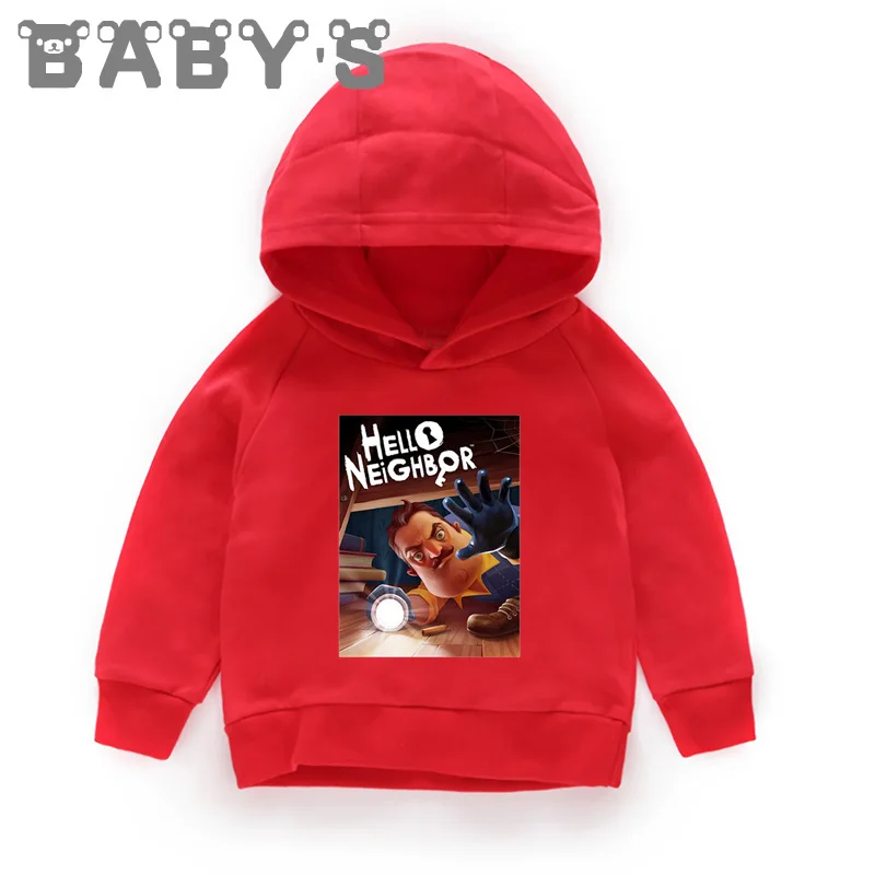 Детские толстовки с капюшоном детские толстовки с героями мультфильмов «Hello neigher» пуловер для малышей топы для девочек и мальчиков, осенняя забавная одежда KMT5225 - Цвет: 5225A-Red