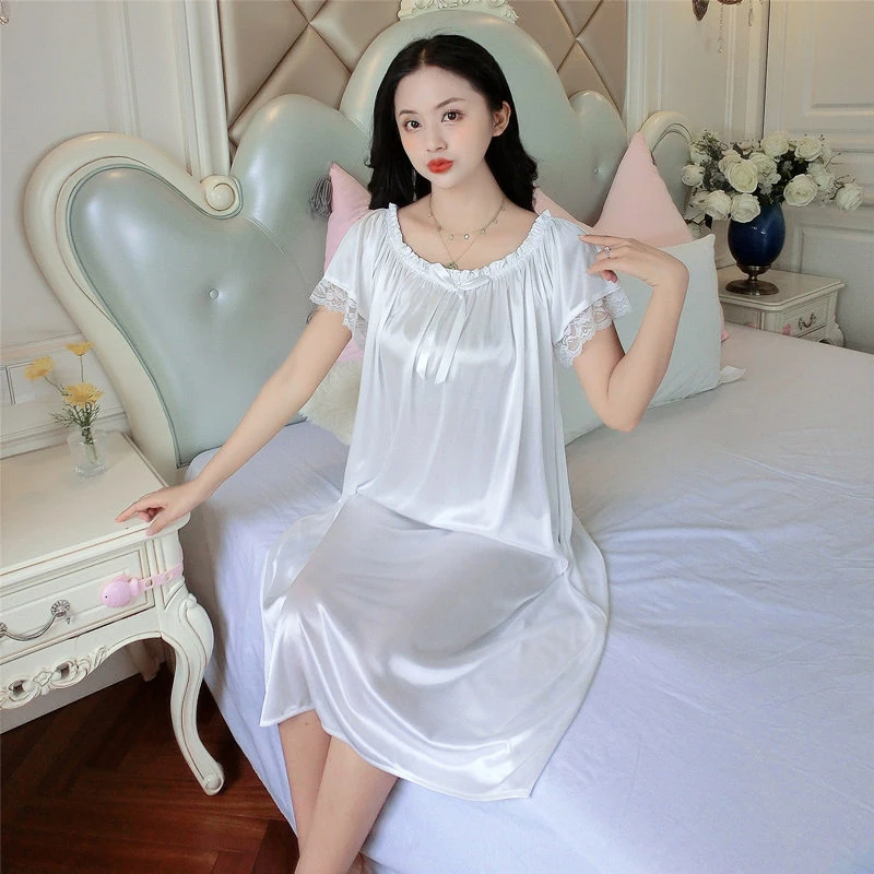 De camisas de la noche camisón de mujer salón señoras camisón Sexy pijamas Casa Blanca dormir Loungewear suelto suave|Camisones y camisetas de dormir| - AliExpress