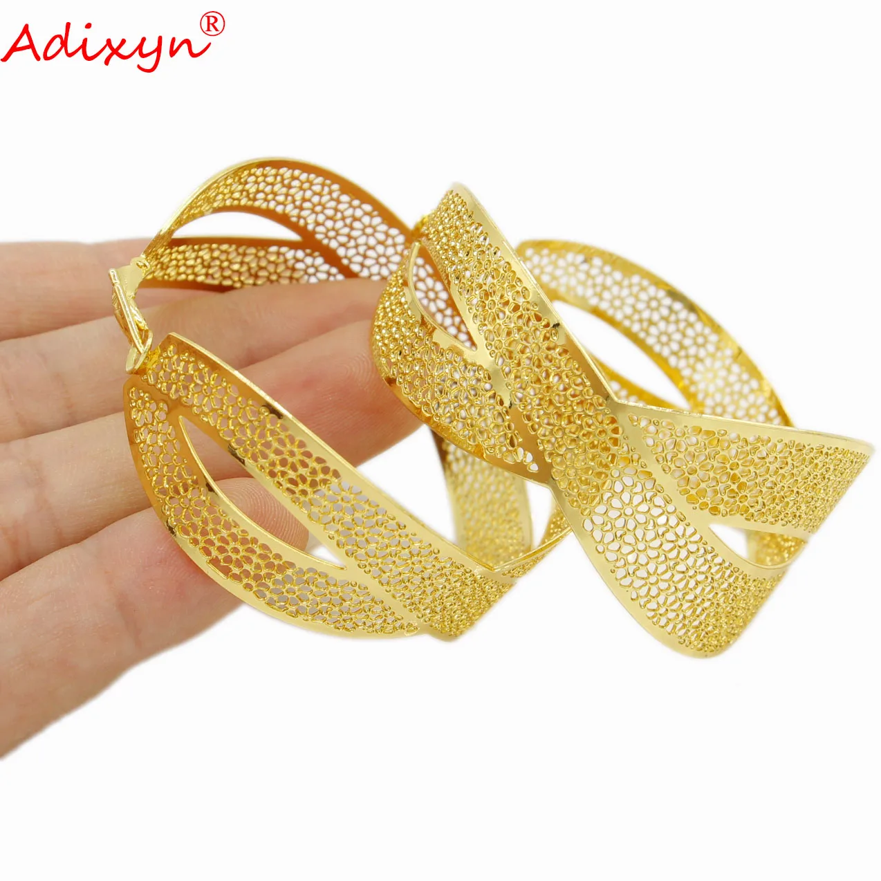 Adixyn Dubai Ornament jewelry gifts gold color copper big round hoop earrings pircing accesories african women/girls item N06211