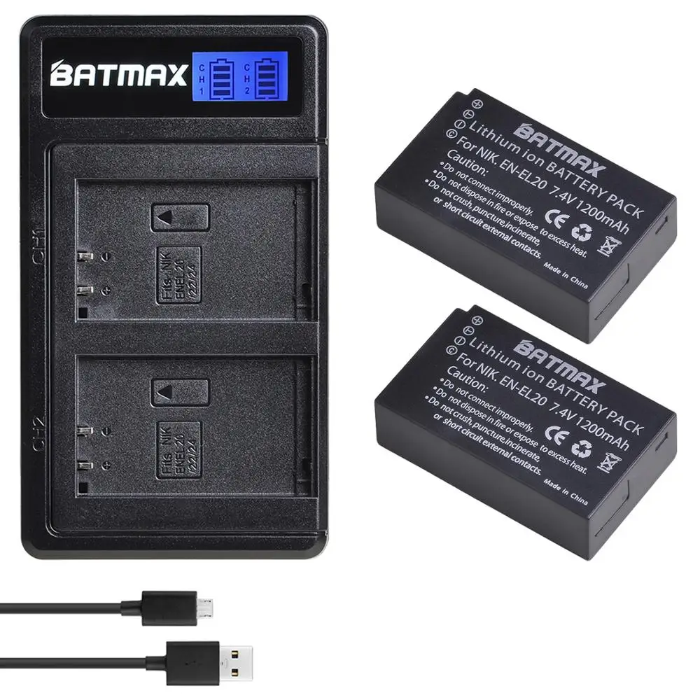 Batterie Batmax EN-EL20 EL20A EL20 + nouveau chargeur LCD double USB pour appareil photo numérique Nikon EN-EL20a 1 J1 J2 J3 S1 L10