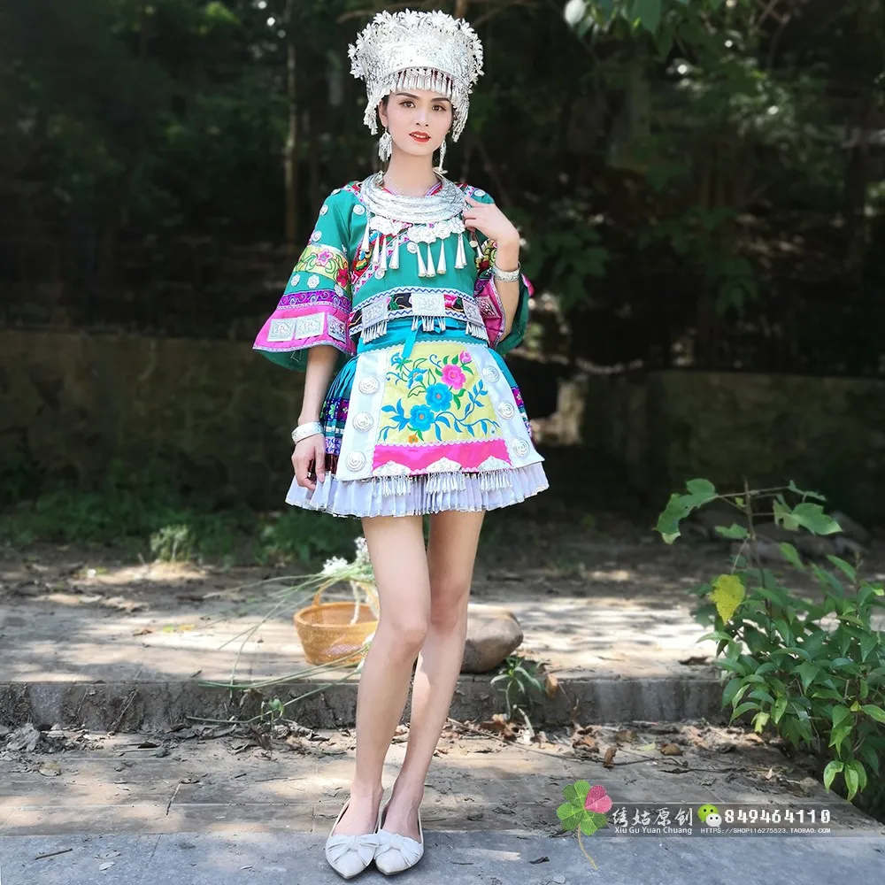 Костюм Мяо Guizhou, Национальный национальный костюм для танца туцзы, народный танцевальный костюм, головной убор, традиционный китайский танцевальный костюм