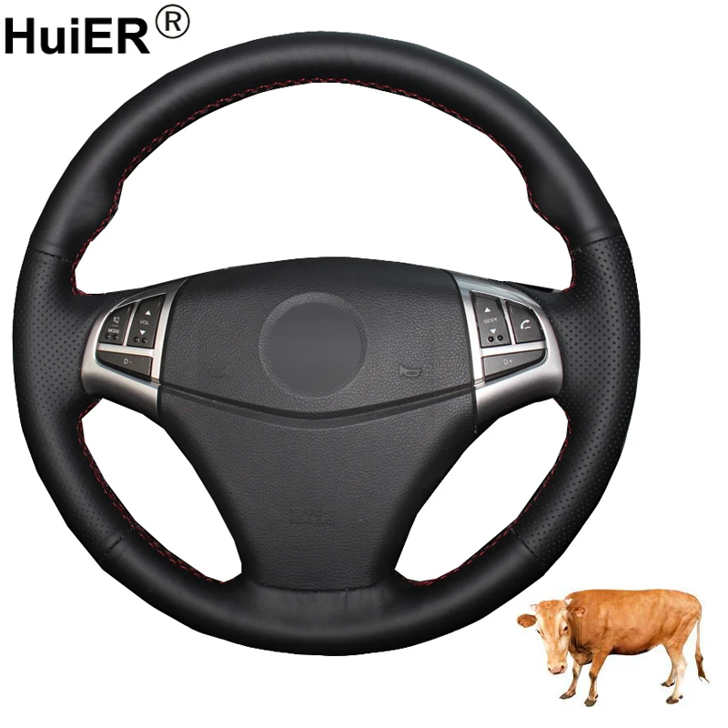 

HuiER Hand Sewing Car Steering Wheel Cover Volant Funda Volante Top Layer Cow Leather For Ssangyong Korando 2011 2012 2013 2014