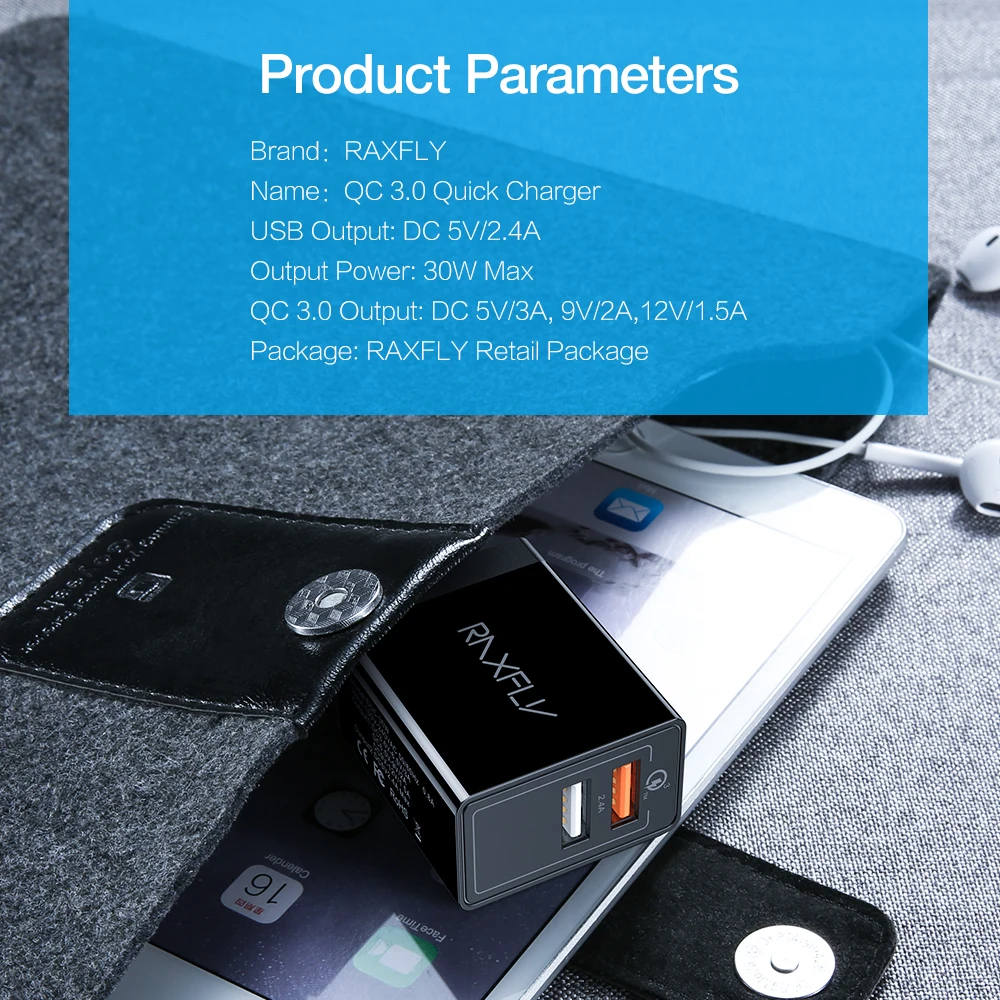 RAXFLY 30 Вт QC3.0 USB быстрое зарядное устройство Быстрая зарядка 3,0 двойной USB зарядное устройство для телефона для iPhone X XR samsung huawei Xiaomi зарядный адаптер