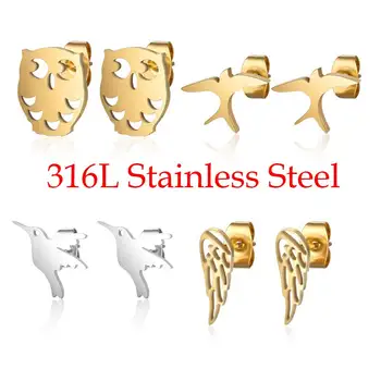 

100% 316L Stainless Steel Night Owl Humming Bird Swallow Stud Earring for Women Simple Jewelry Dropshipping
