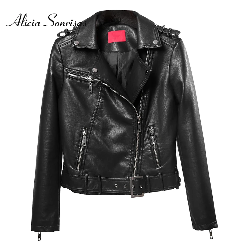Осенне-зимняя кожаная куртка женская короткая черная мотоциклетная байкерская куртка из искусственной кожи Куртки с поясом на молнии пальто Блузон Cuir Femme