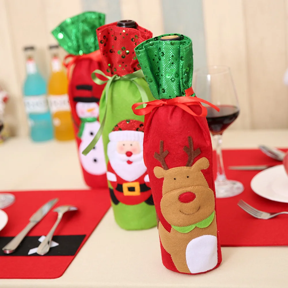 Цвет красного вина Рождественская бутылка вина сумка Обложка для рождественские украшения для дома Санта Клаус Олень бутылка одежда кухня Новогоднее украшение