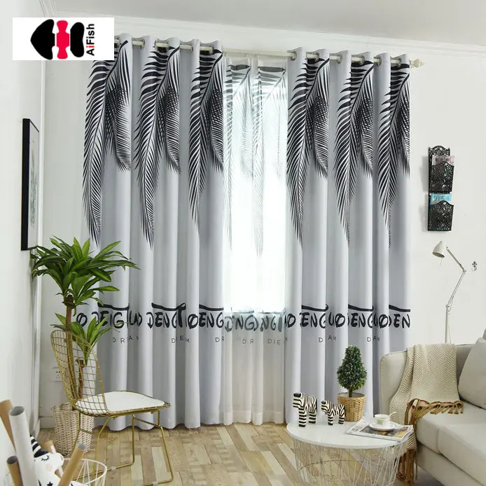 color 3 cloth Простые листья Печатные затемненные шторы для спальни гостиной цифровой принт домашний декор французские оконные шторы JS57C - Цвет: color 3 cloth