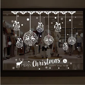 

Christmas Shop Window Decoration Wall Removable Stickers Christmas Bells Deer Stickers Wall Home Decoration Supplies