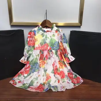 

2020 New Summer Toddler Girls Clothing Flower Printed Pink Kids brand Elegant Princess Party chiffon Girls Dress 2-12Y