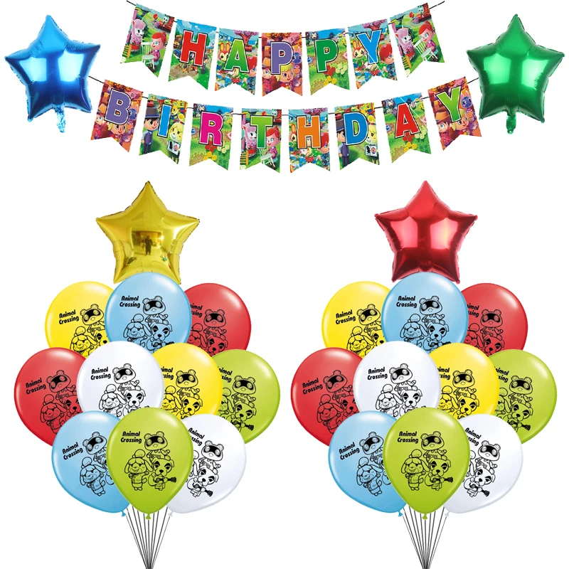 Animal Crossing Balloon Banner Happy Birthday Flag Party Decorations Kids Latex Ballons Boy Girl Globos | Дом и сад