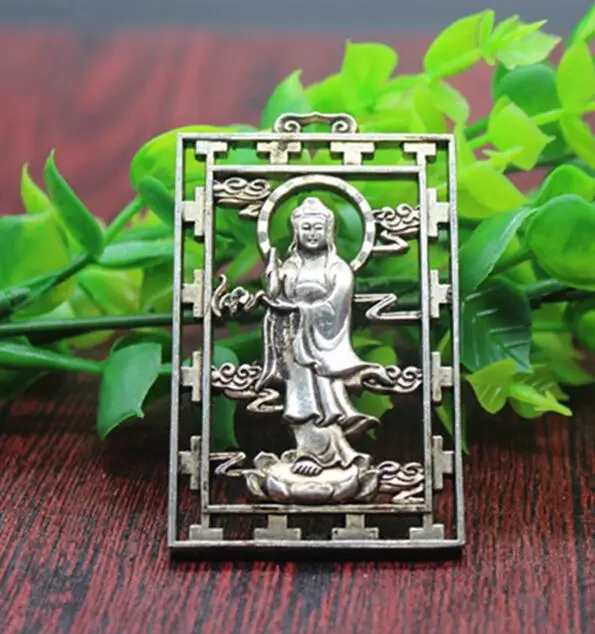 

Collection Tibetan silver hand carved Guanyin bodhisattva amulet pendant
